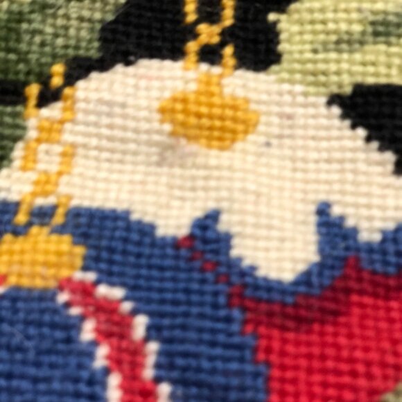 Handmade Needlepoint Christmas Pillow Cover with Ornament Design Red Velvet Back - Picture 8 of 10